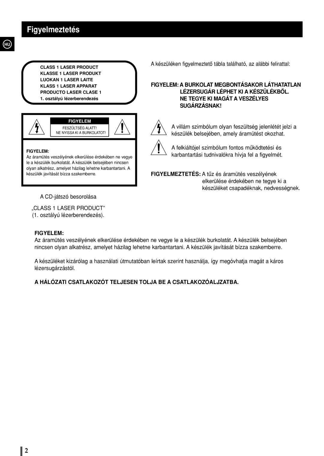 Samsung MAXS520RH/ELS, MAXS530RH/ELS manual Figyelmeztetés, Készülék javítását bízza szakemberre 