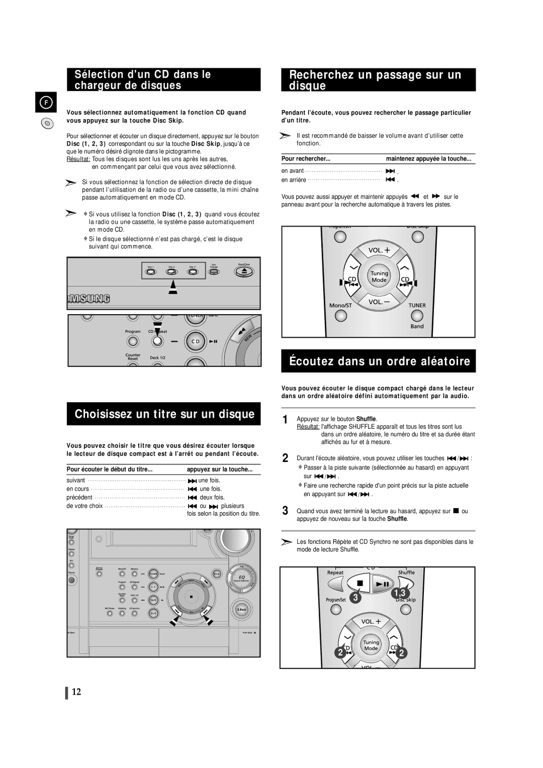 Samsung MAXS520RH/XEF manual Recherchez un passage sur un disque, Choisissez un titre sur un disque, Pour rechercher 