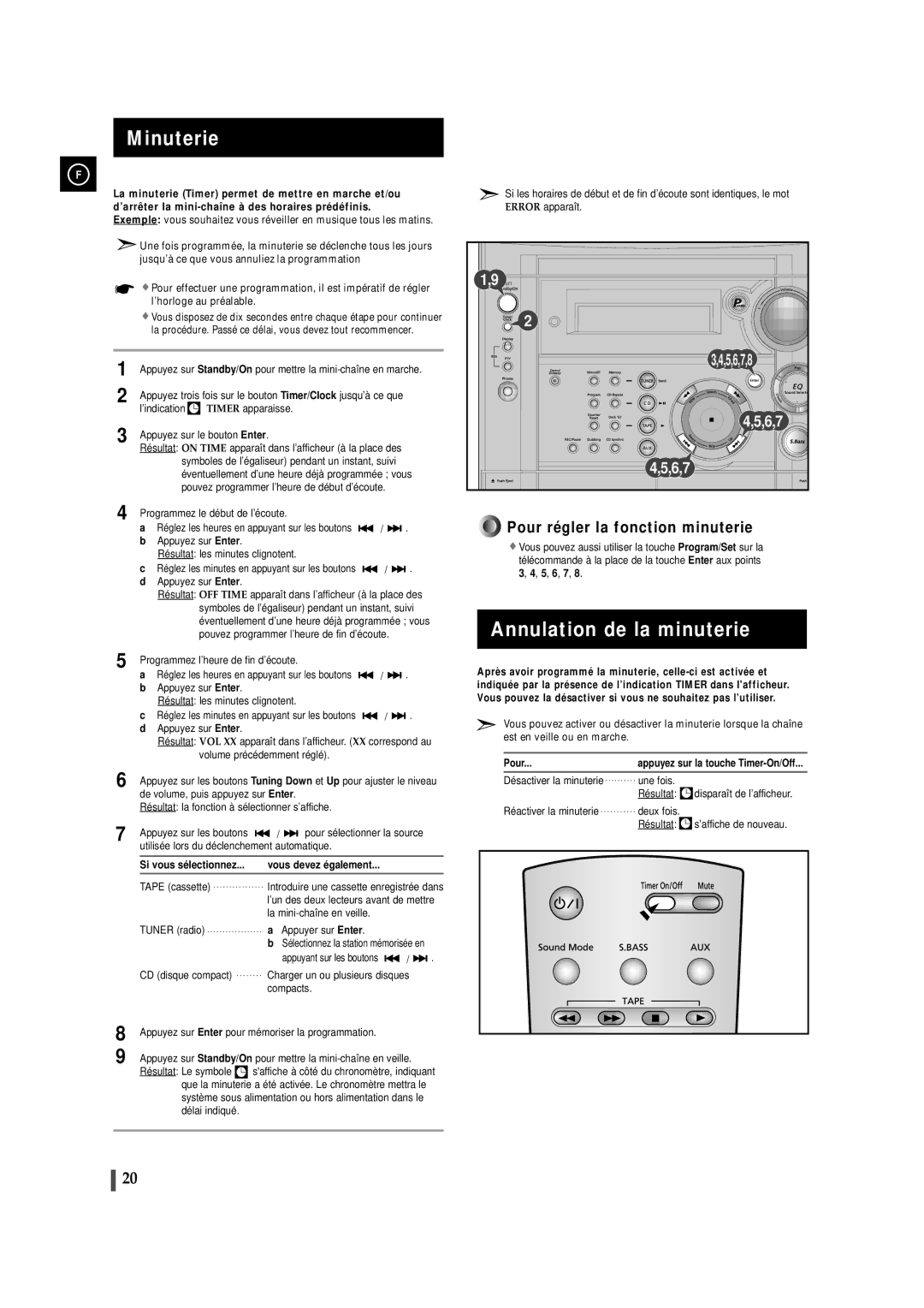 Samsung MAXS520RH/XEF, MAXS530RH/XEF manual Minuterie, Annulation de la minuterie, Vous devez également 