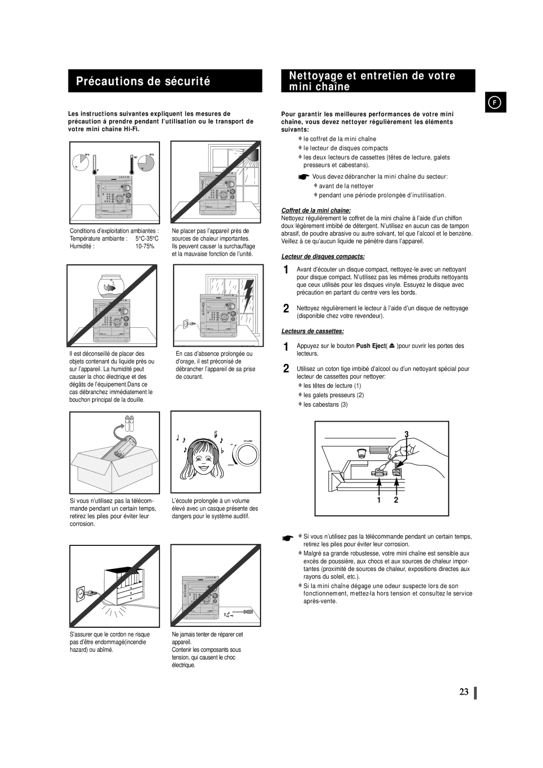 Samsung MAXS530RH/XEF, MAXS520RH/XEF manual Précautions de sécurité, Nettoyage et entretien de votre mini chaîne 