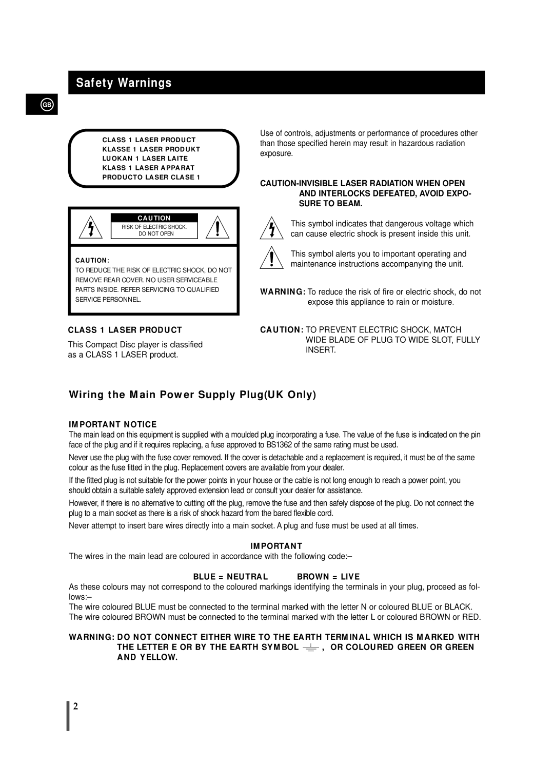 Samsung MAXS720SRH/ELS, MAXS720RH/ELS, MAXS720RH/XEF manual Safety Warnings, Class 1 Laser Product 