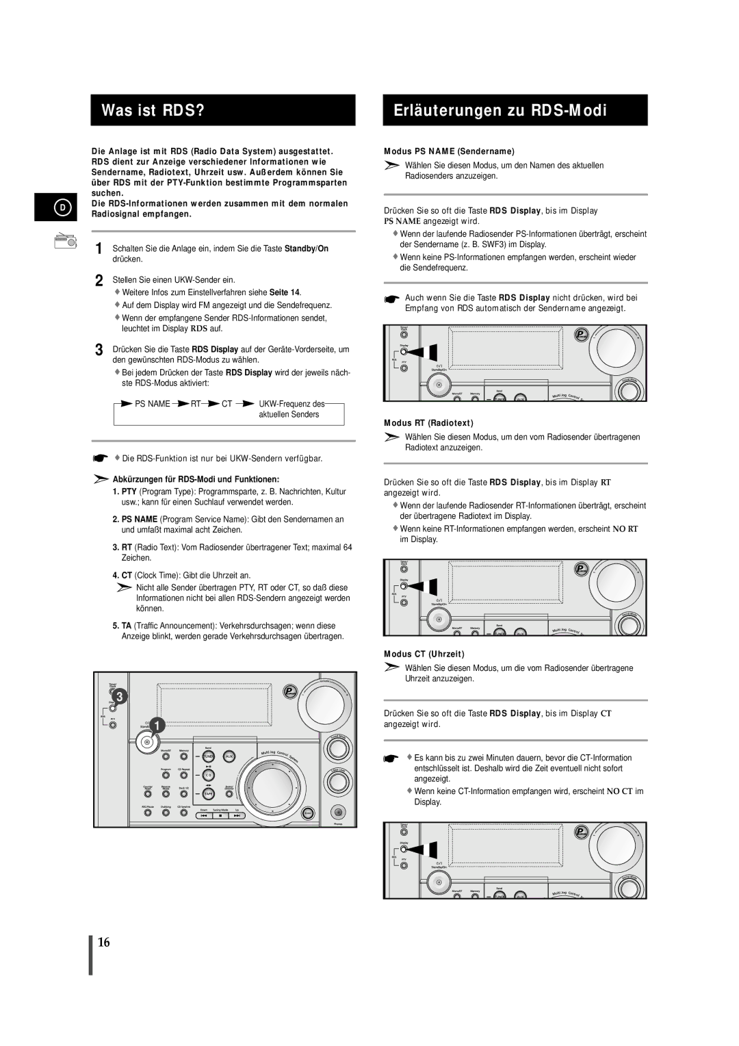 Samsung MAXS720RH/ELS manual Was ist RDS?, Erläuterungen zu RDS-Modi, Abkürzungen für RDS-Modi und Funktionen 