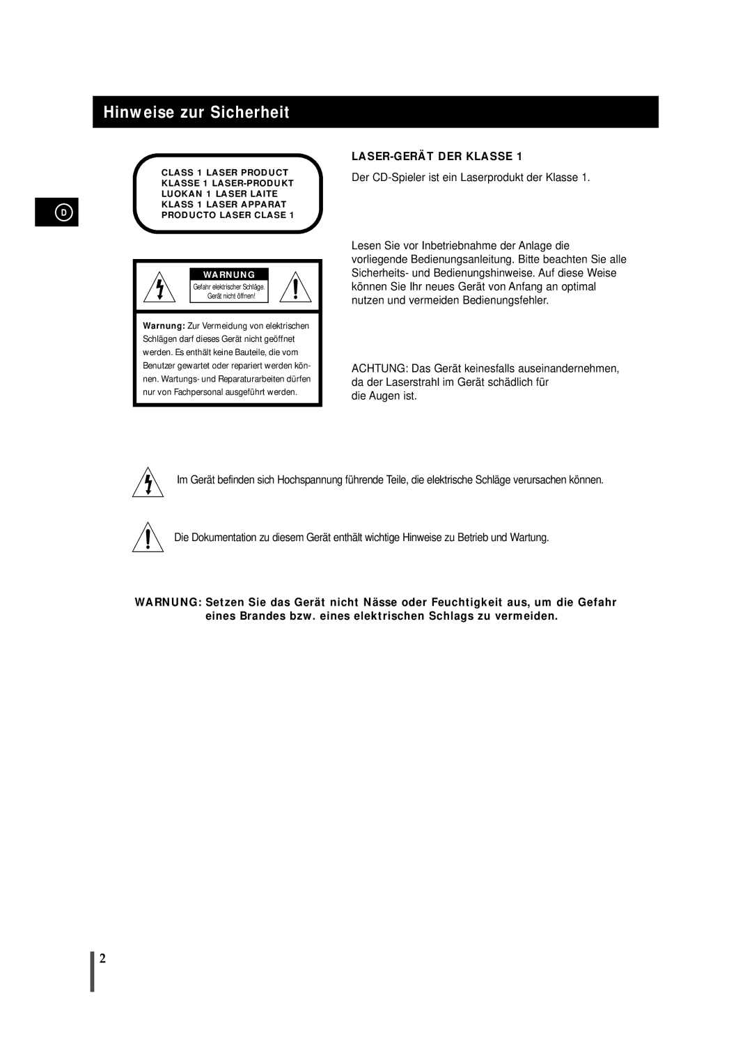 Samsung MAXS720RH/ELS manual Hinweise zur Sicherheit, Warnung 