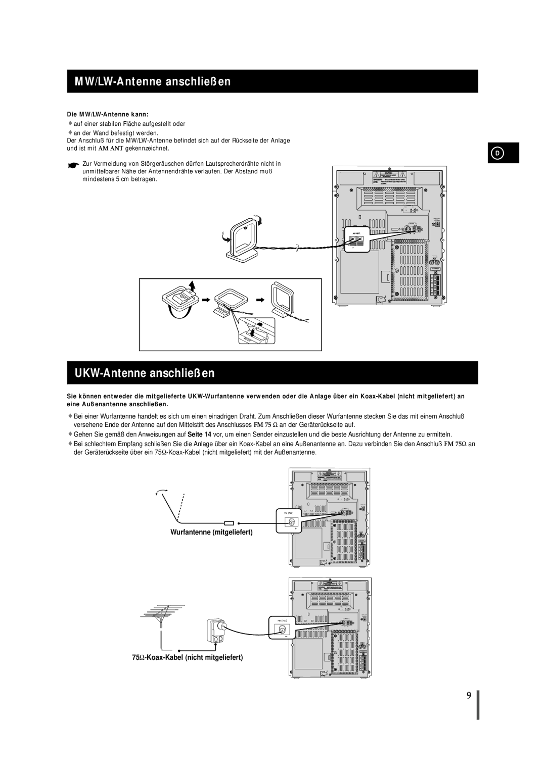 Samsung MAXS720RH/ELS manual MW/LW-Antenne anschließen, UKW-Antenne anschließen, Die MW/LW-Antenne kann 