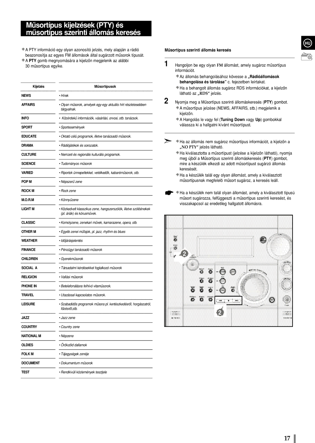 Samsung MAXS720RH/ELS manual 30 mûsortípus egyike, Mûsortípus szerinti állomás keresés, Információt, Látható az „RDS jelzés 