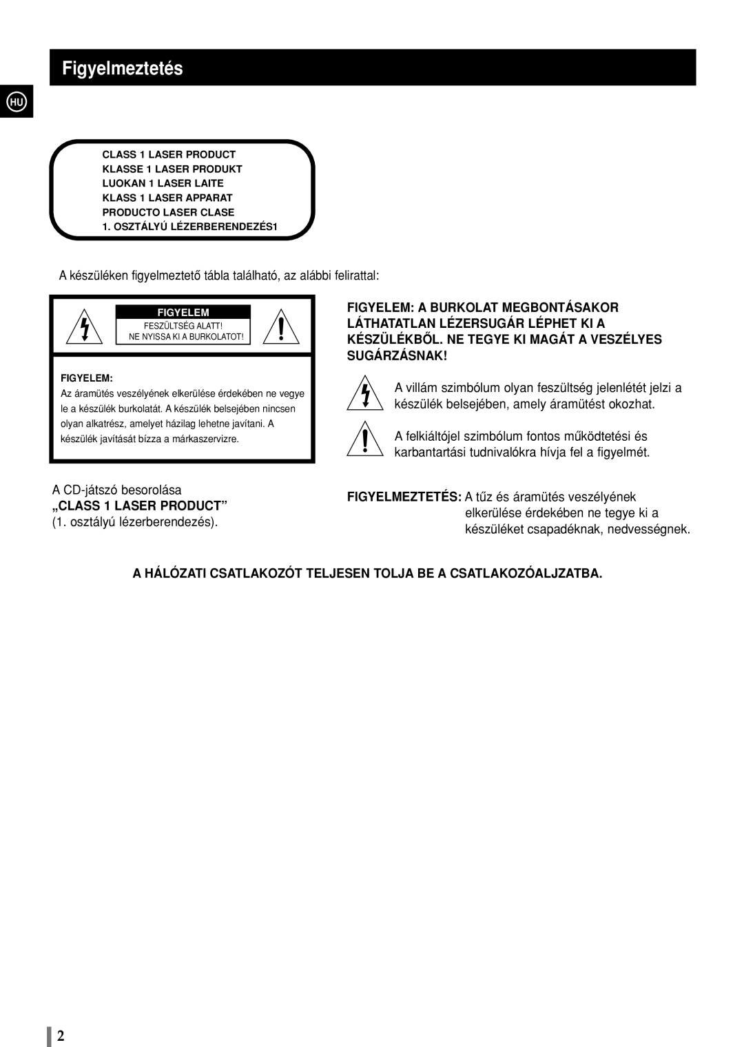 Samsung MAXS720RH/ELS manual Figyelmeztetés, Az áramütés veszélyének elkerülése érdekében ne vegye 