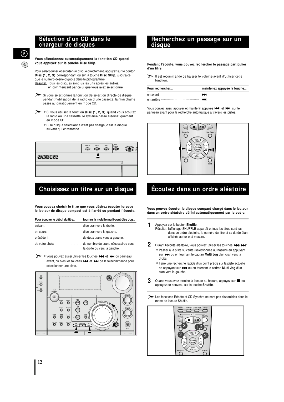 Samsung MAXS720RH/XEF Recherchez un passage sur un disque, Sélection dun CD dans le chargeur de disques, Pour rechercher 