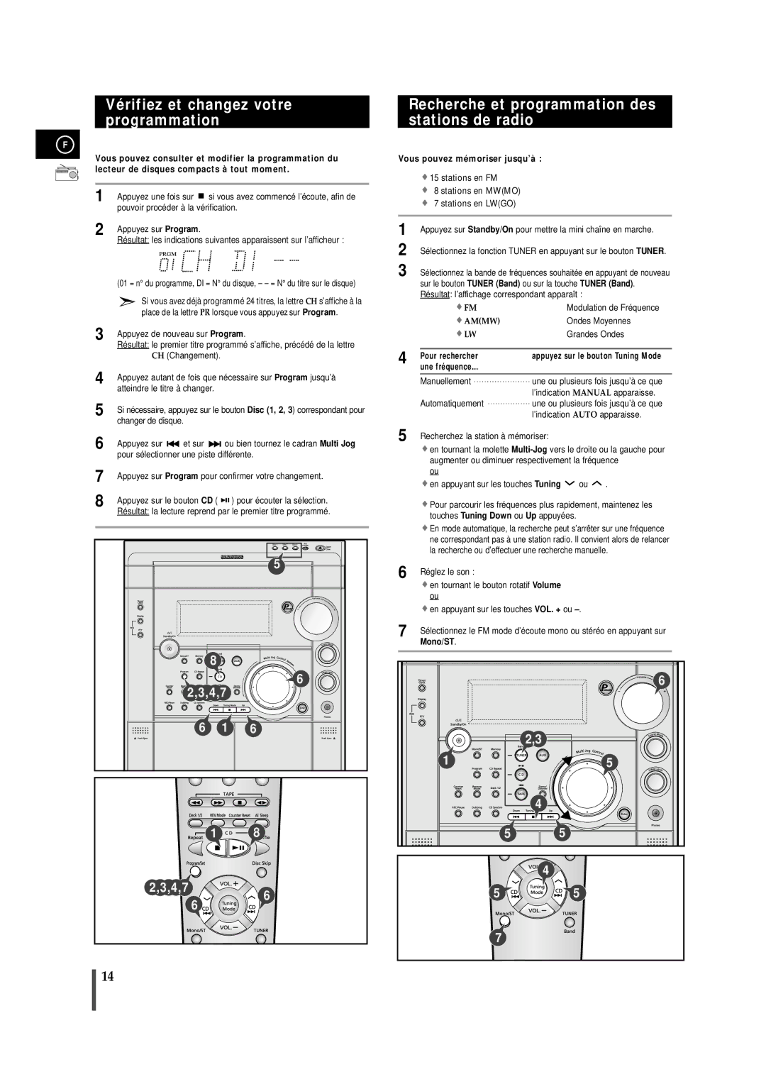 Samsung MAXS720RH/XEF manual Vérifiez et changez votre programmation, Recherche et programmation des stations de radio 