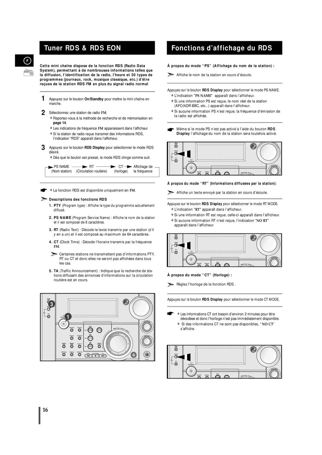 Samsung MAXS720RH/XEF manual Tuner RDS & RDS EON, Fonctions d’affichage du RDS 