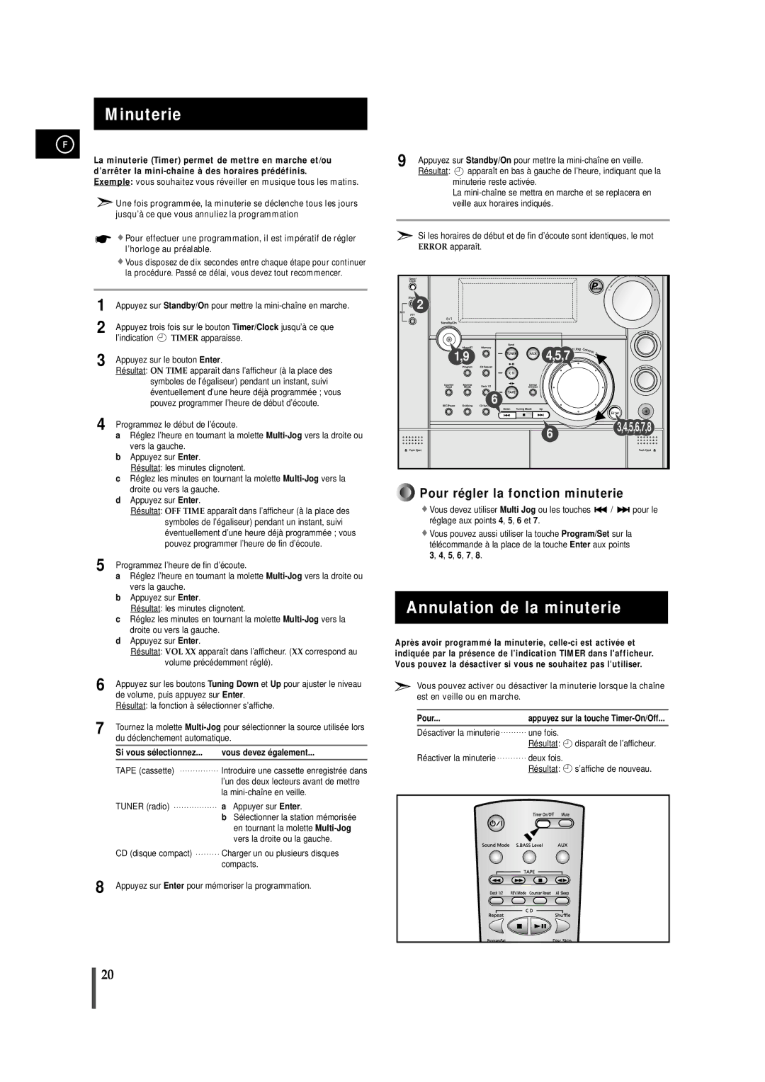 Samsung MAXS720RH/XEF manual Minuterie, Annulation de la minuterie, Si vous sélectionnez Vous devez également 