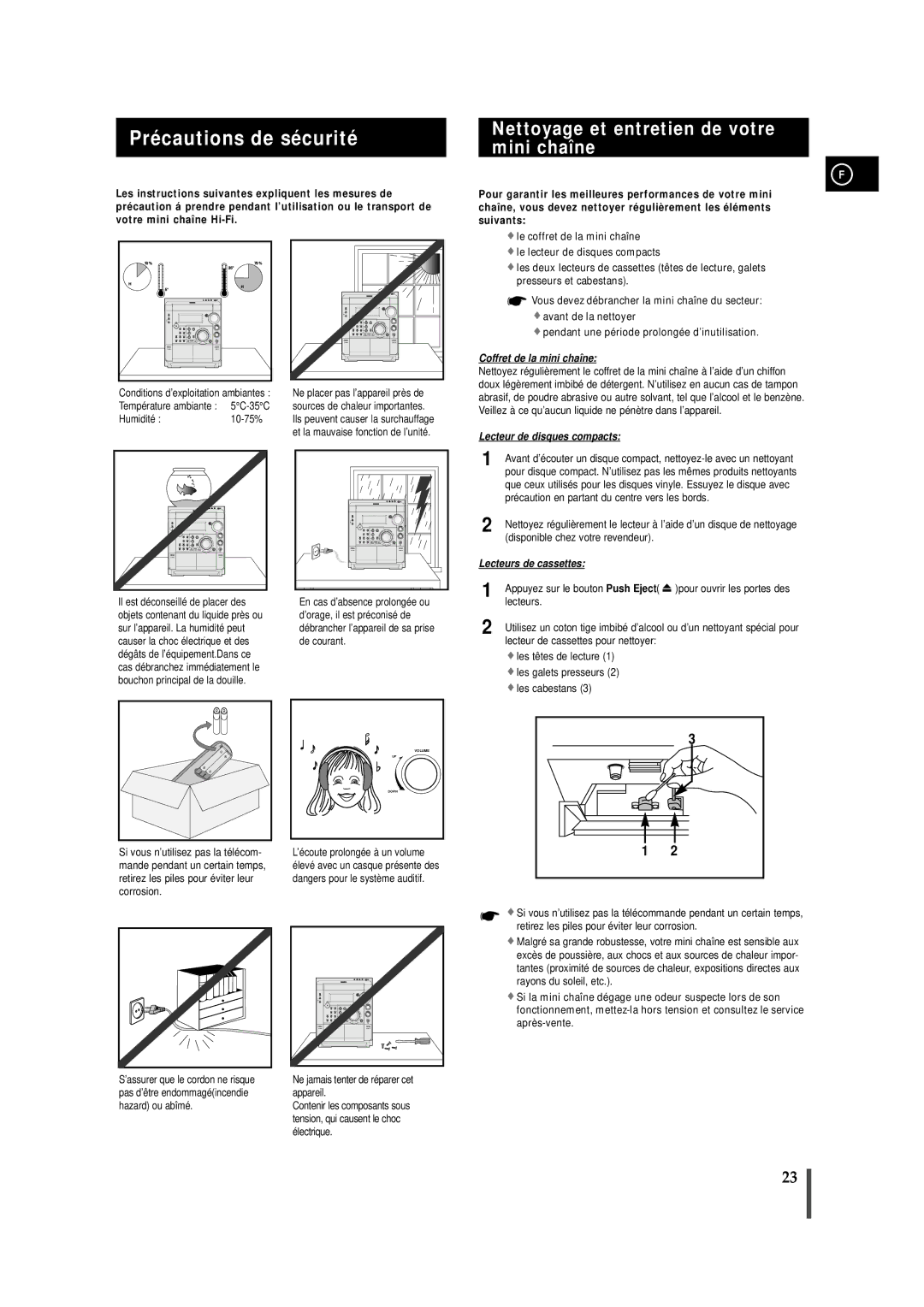 Samsung MAXS720RH/XEF manual Précautions de sécurité, Nettoyage et entretien de votre mini chaîne 