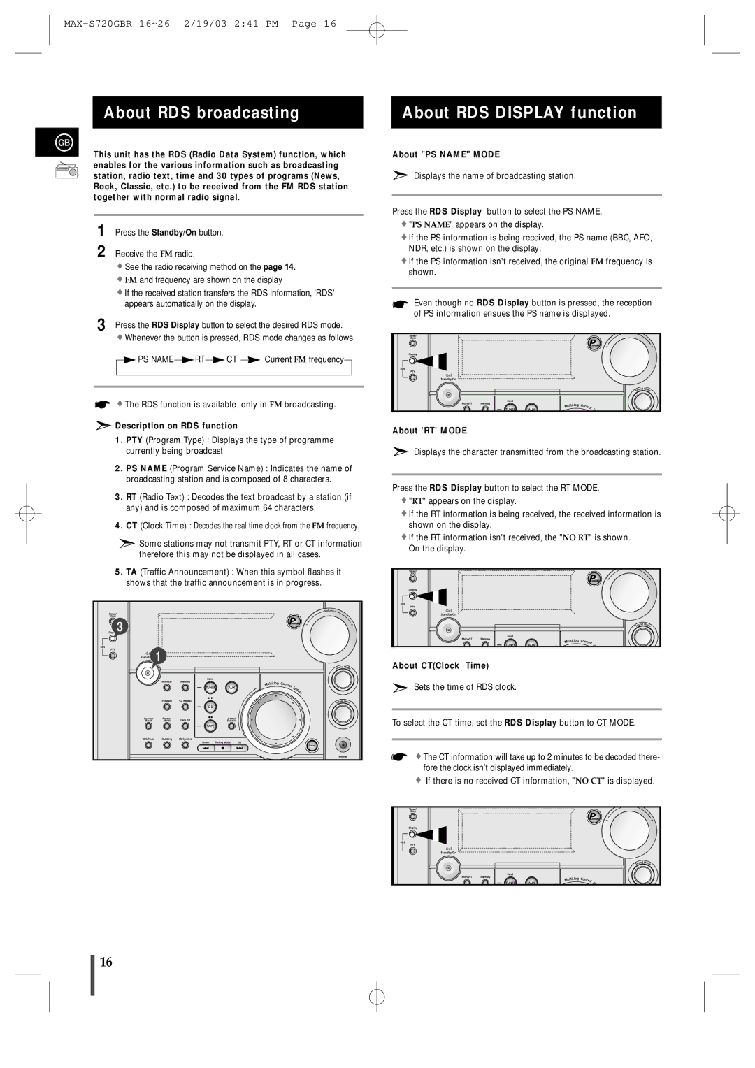 Samsung MAXS725RH/XEF manual About RDS broadcasting, About RDS Display function 