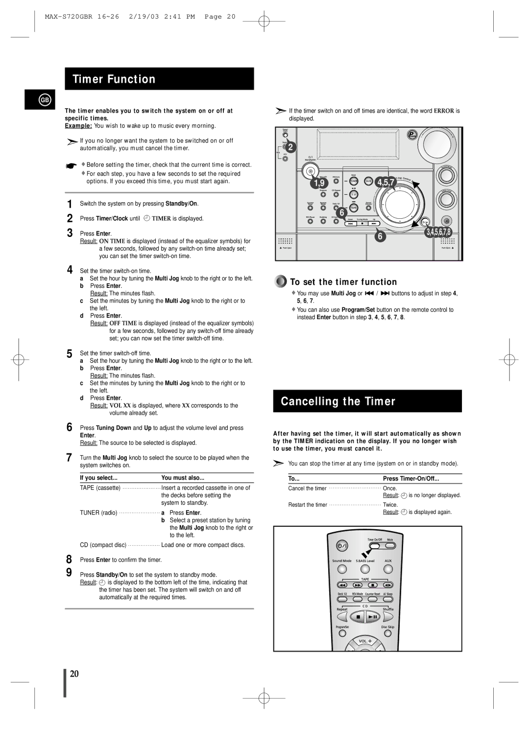 Samsung MAXS725RH/XEF manual Timer Function, Cancelling the Timer 