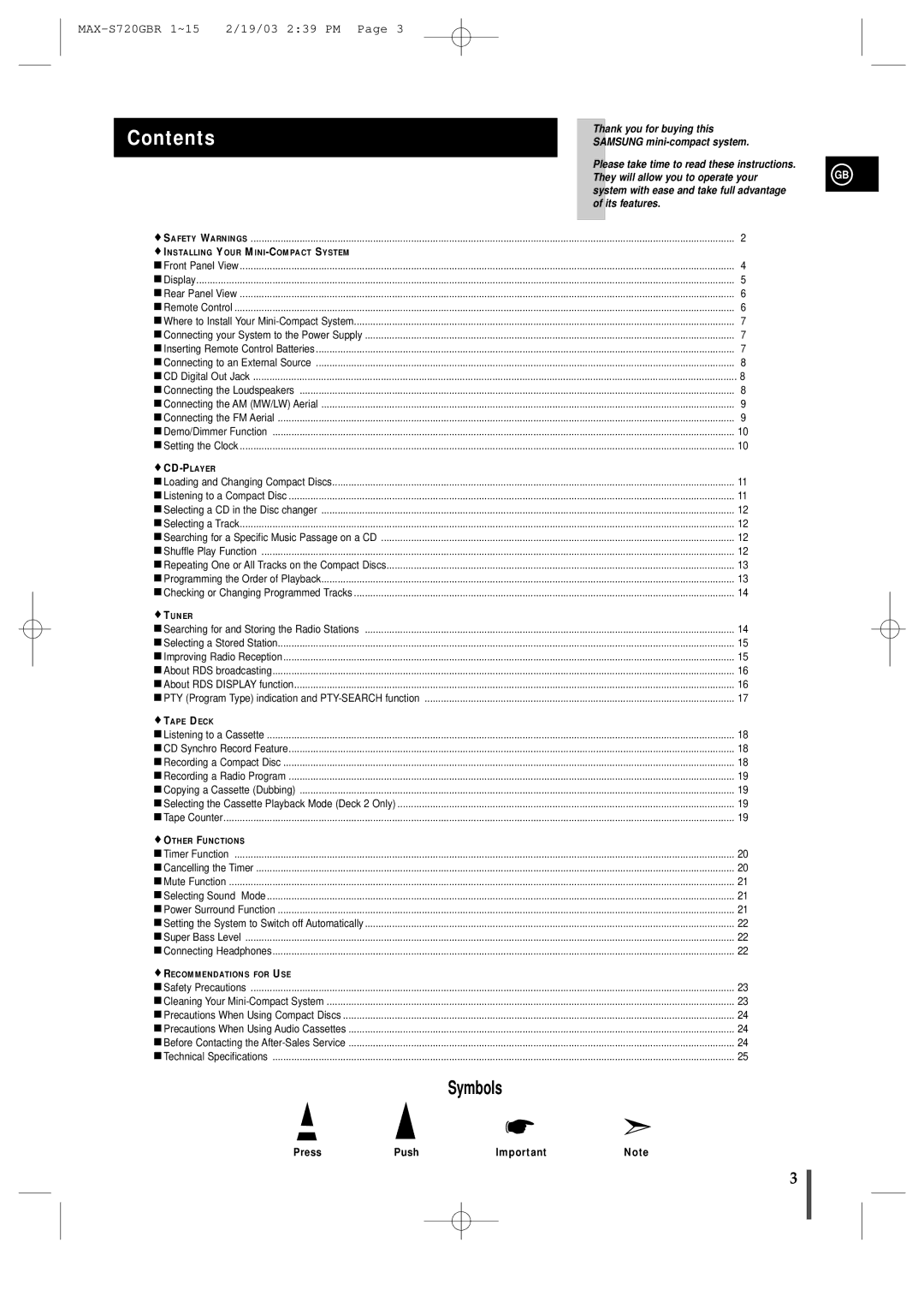 Samsung MAXS725RH/XEF manual Contents 