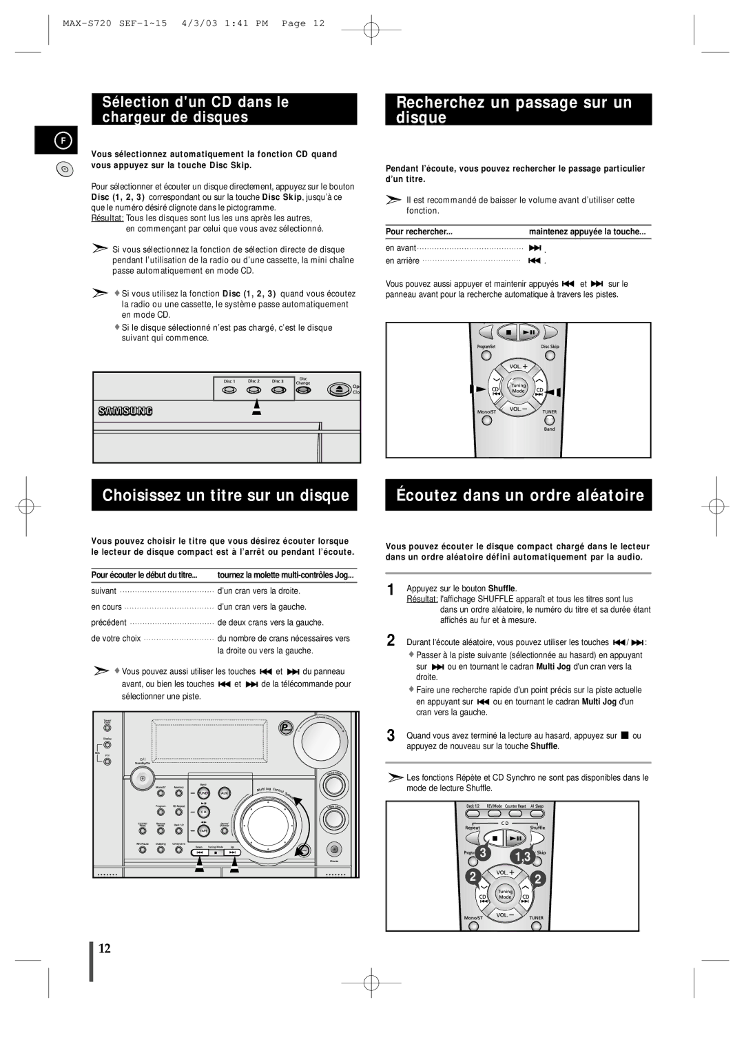 Samsung MAXS725RH/XEF Recherchez un passage sur un disque, Sélection dun CD dans le chargeur de disques, Pour rechercher 