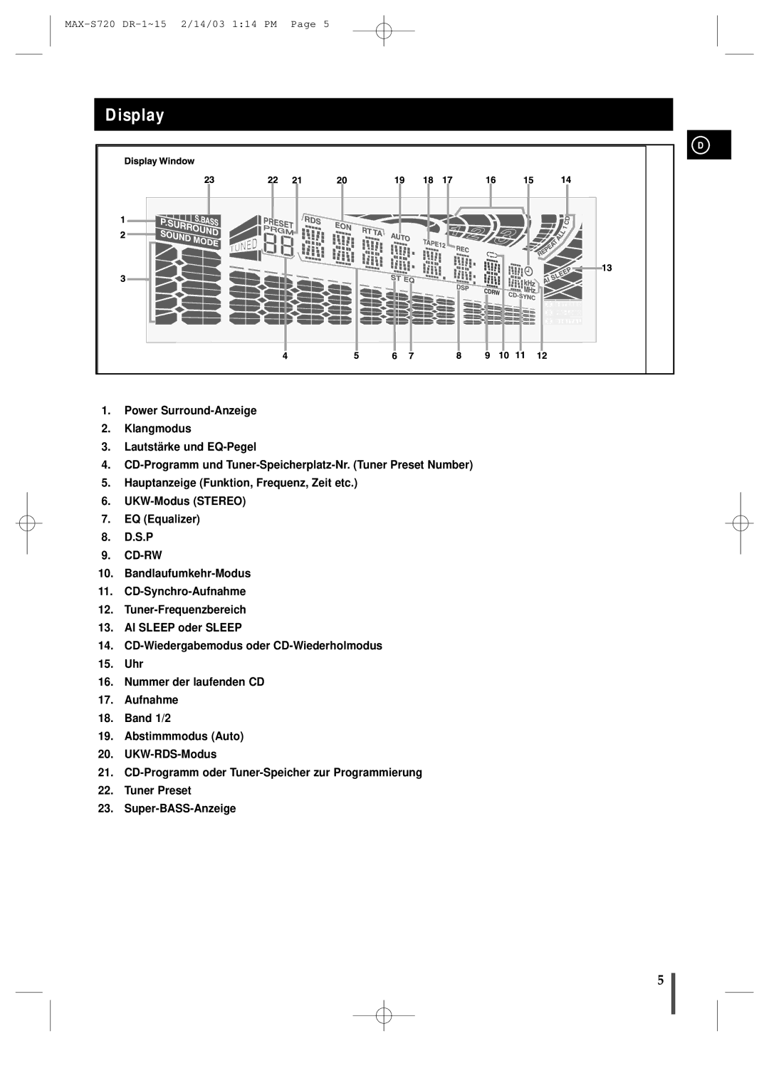 Samsung MAXS725RH/XEF manual Display 