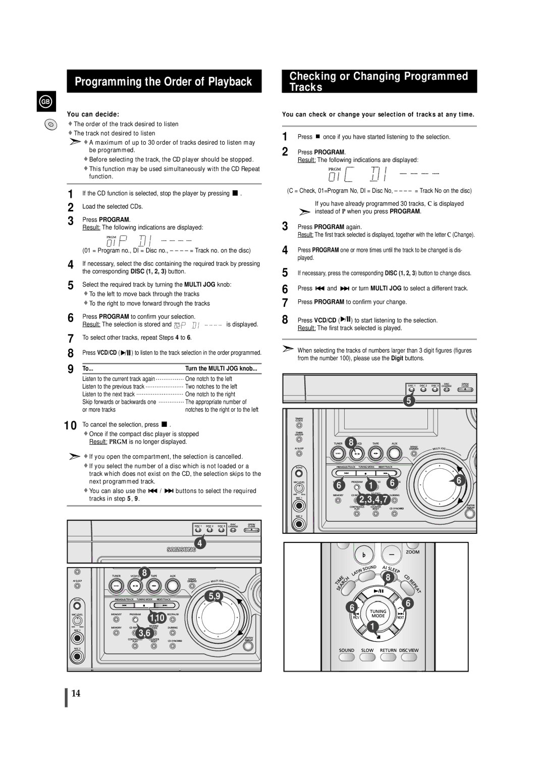 Samsung MAXVS940TH/ESN manual Programming the Order of Playback, Checking or Changing Programmed Tracks 