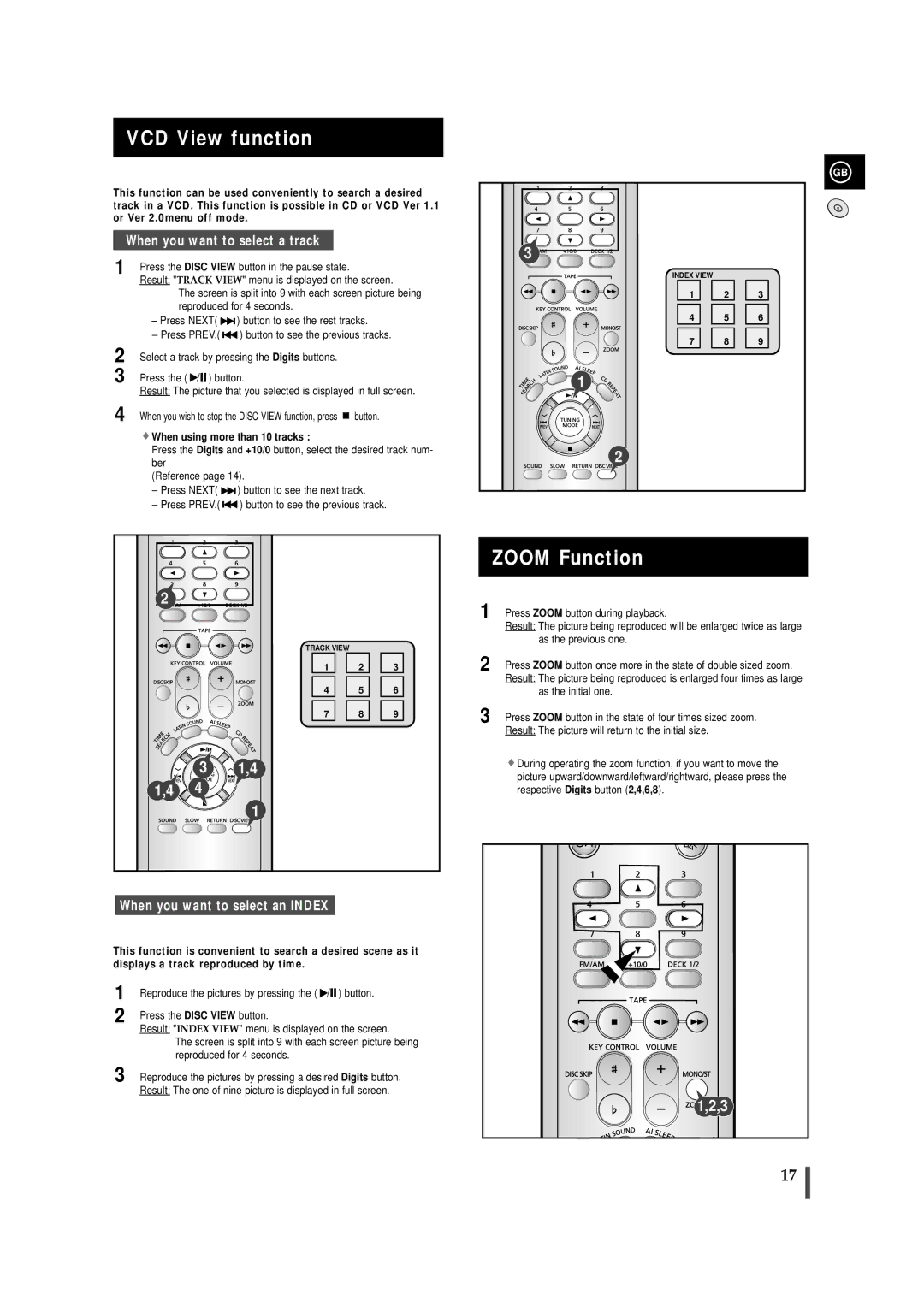 Samsung MAXVS940TH/ESN manual VCD View function, Zoom Function, When using more than 10 tracks, Reproduced for 4 seconds 