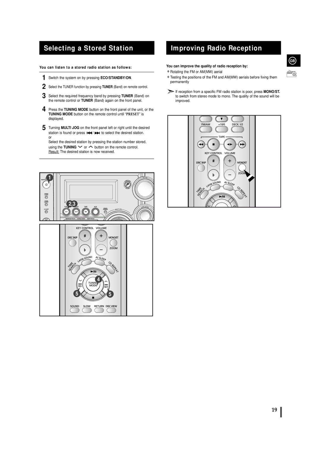 Samsung MAXVS940TH/ESN manual Selecting a Stored Station, Improving Radio Reception 