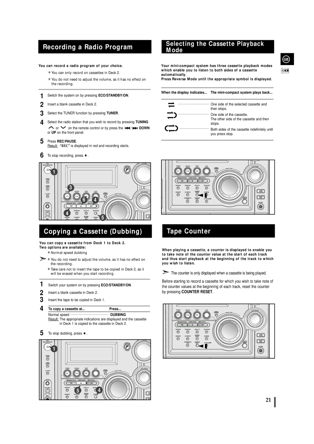 Samsung MAXVS940TH/ESN manual Recording a Radio Program, Copying a Cassette Dubbing, Tape Counter 