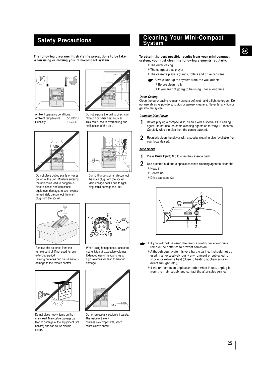 Samsung MAXVS940TH/ESN manual Safety Precautions Cleaning Your Mini-Compact System, Press Push Eject 