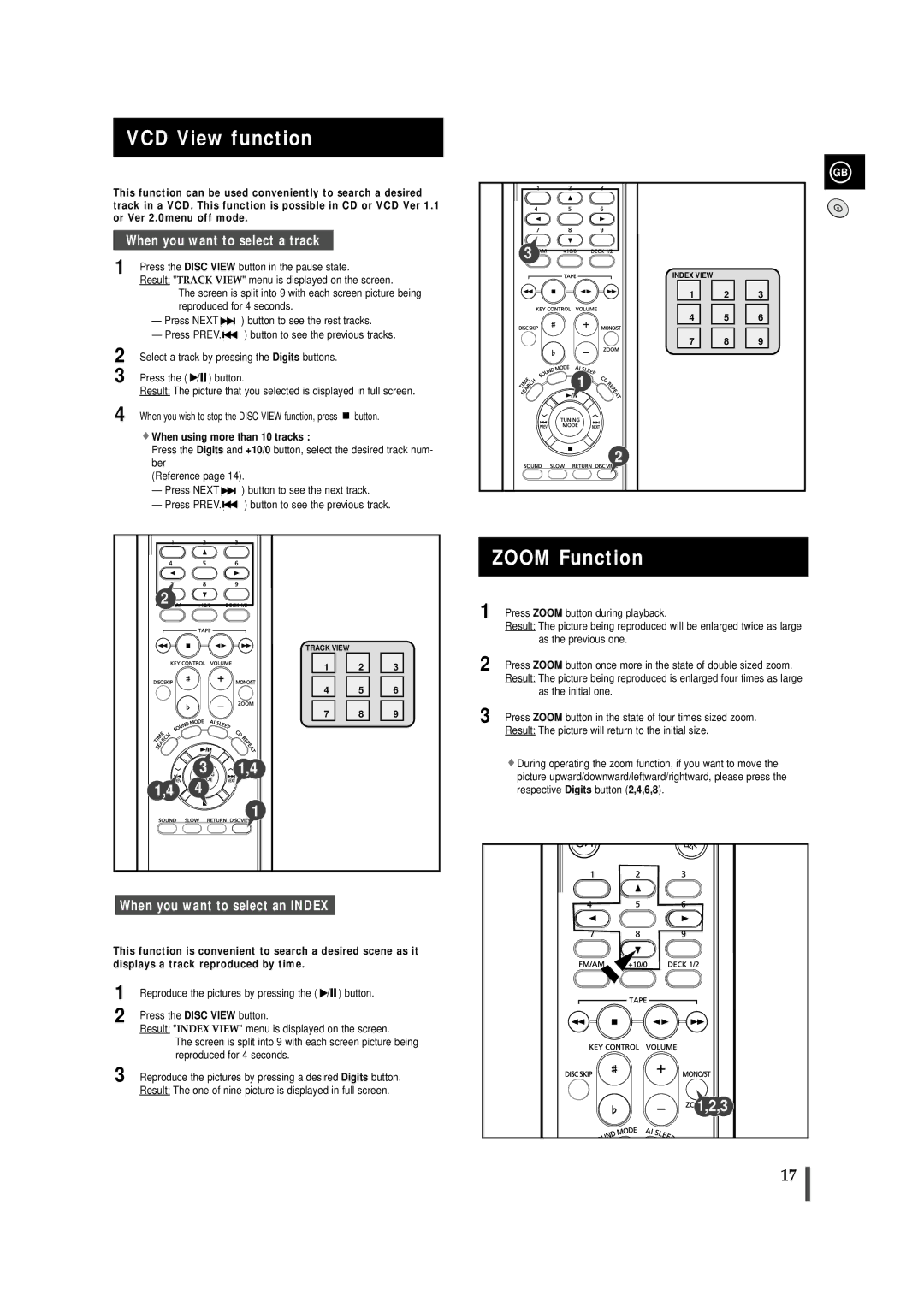 Samsung MAXVS950TH/ESN manual VCD View function, Zoom Function, When using more than 10 tracks, Reproduced for 4 seconds 