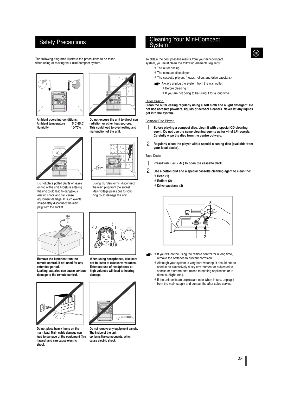 Samsung MAXVS950TH/ESN manual Safety Precautions Cleaning Your Mini-Compact System, Press Push Eject 