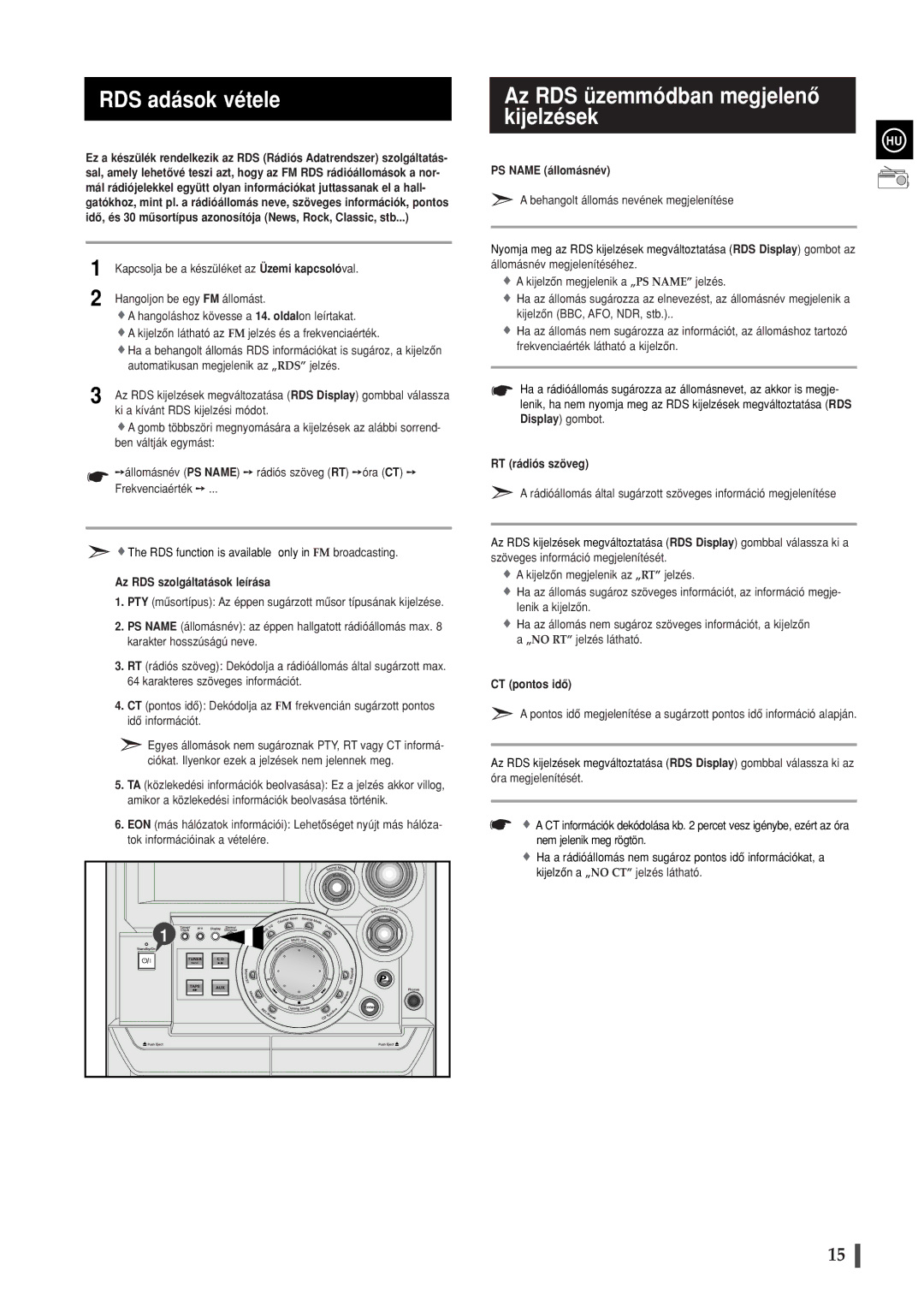 Samsung MAXWB630RH/ELS manual RDS adások vétele, Az RDS üzemmódban megjelenô kijelzések 