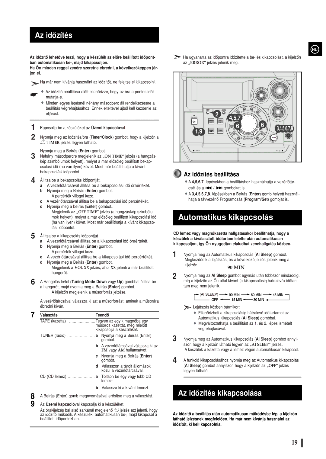 Samsung MAXWB630RH/ELS manual Automatikus kikapcsolás, Az idôzítés kikapcsolása, Választás Teendô 