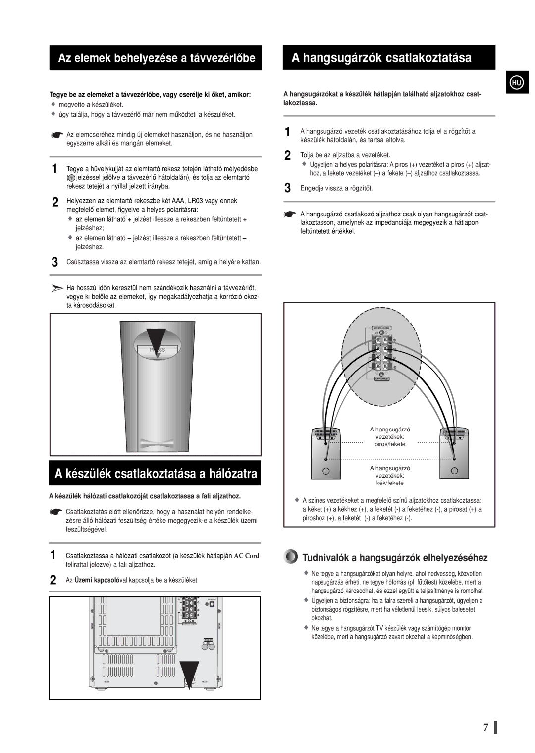 Samsung MAXWB630RH/ELS manual Hangsugárzók csatlakoztatása, Készülék csatlakoztatása a hálózatra, Feketéhez 