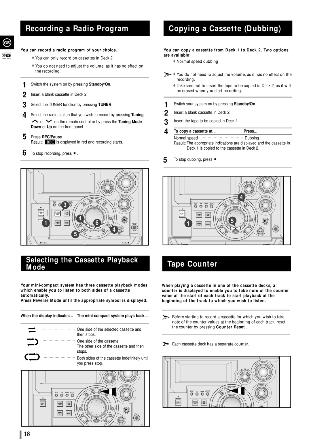 Samsung MAXWB650RH/ELS manual Recording a Radio Program, Copying a Cassette Dubbing, Tape Counter 