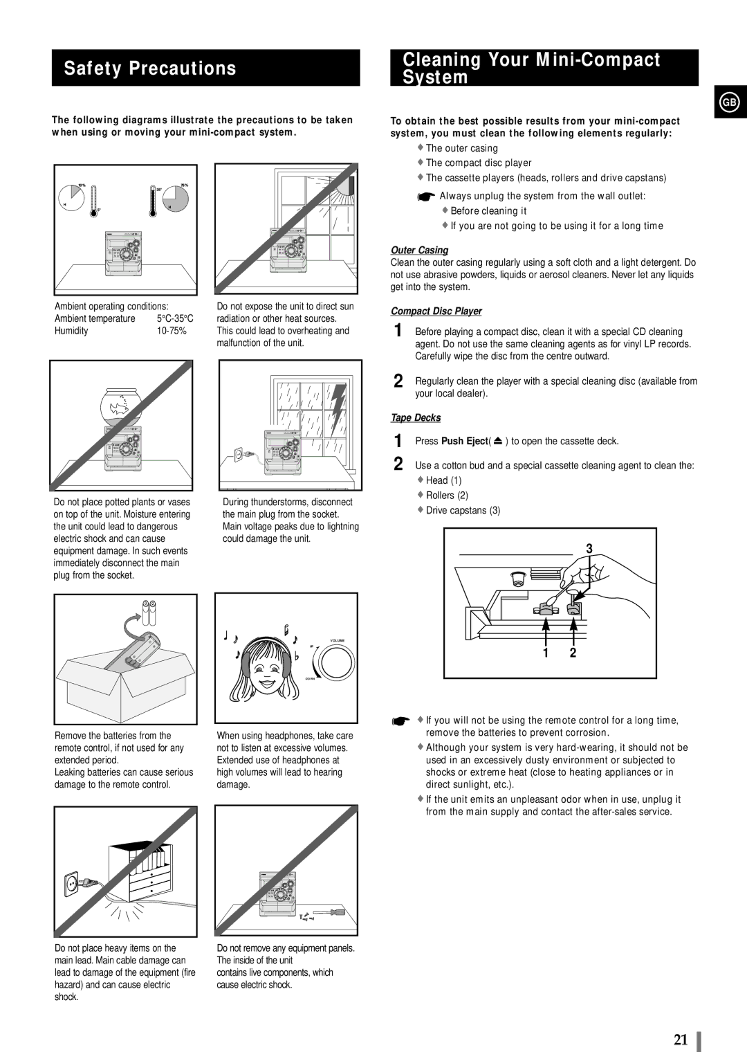 Samsung MAXWB650RH/ELS manual Safety Precautions Cleaning Your Mini-Compact System, Press Push Eject 