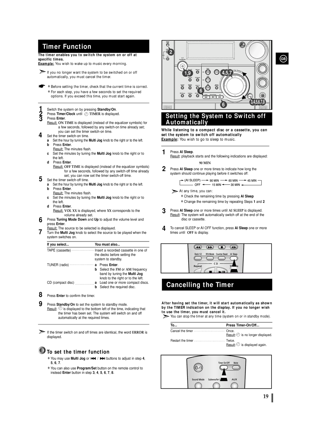 Samsung MAXWS750RH/XEF, MAXWS730S/ELS Timer Function, Cancelling the Timer, Setting the System to Switch off Automatically 