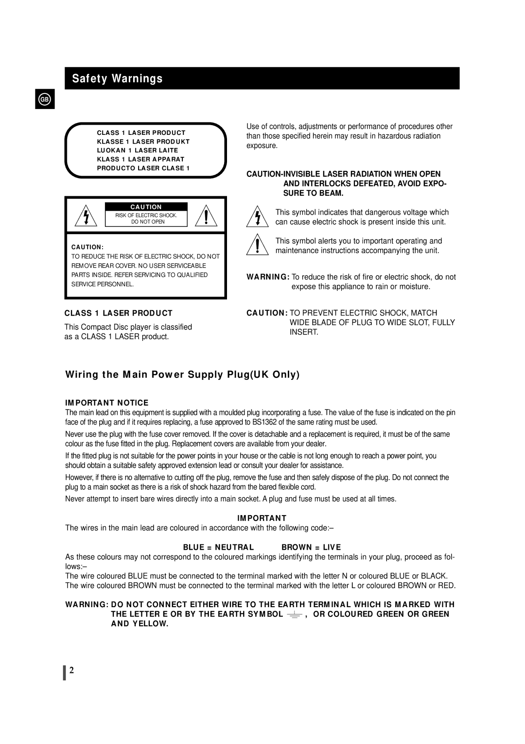 Samsung MAXWS730RH/XEF, MAXWS730RH/ELS, MAXWS750RH/XEF, MAXWS730S/ELS, MAXWS750RH/ELS Safety Warnings, Class 1 Laser Product 