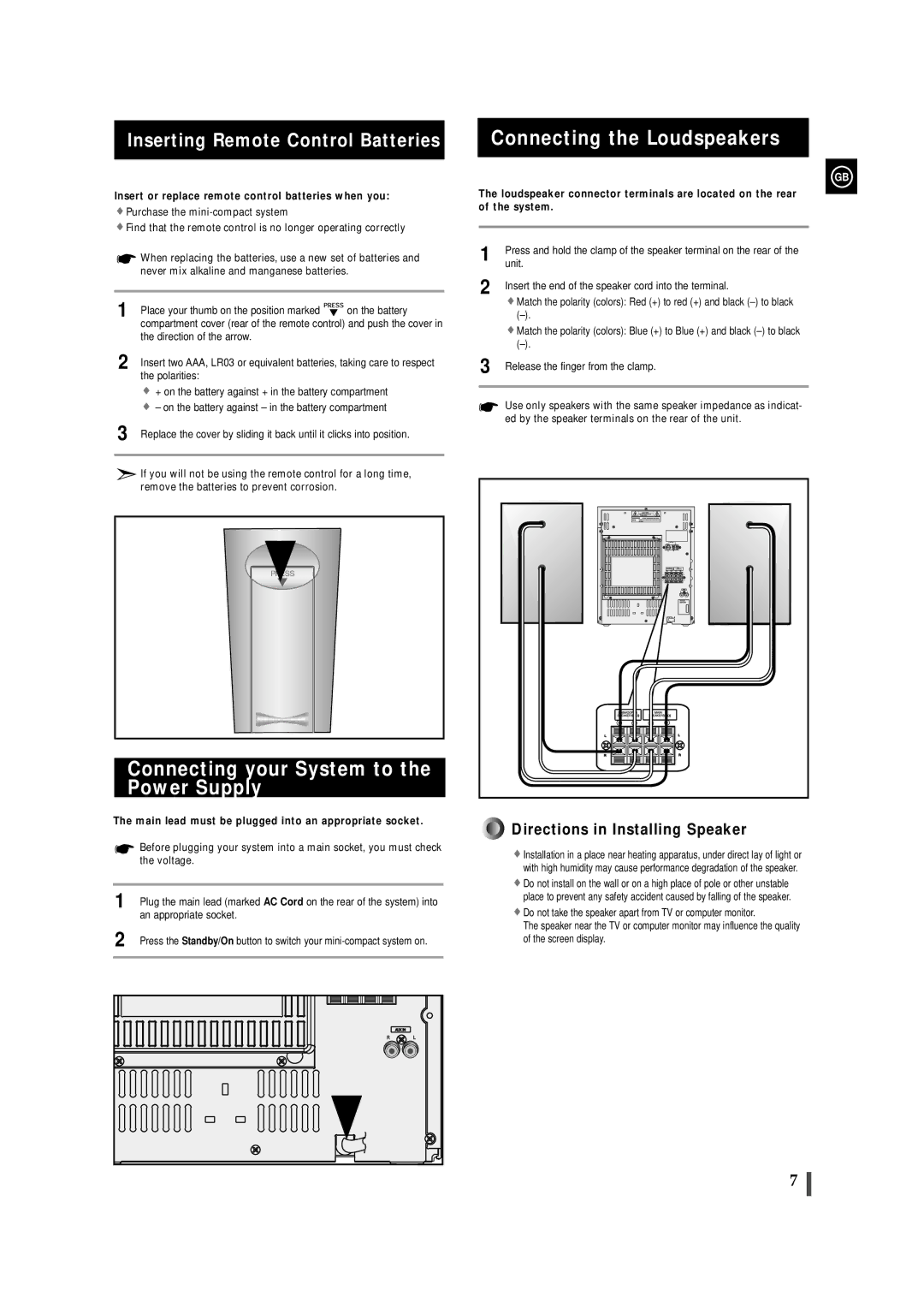 Samsung MAXWS750RH/XEF, MAXWS730RH/ELS manual Connecting your System to the Power Supply, Connecting the Loudspeakers 