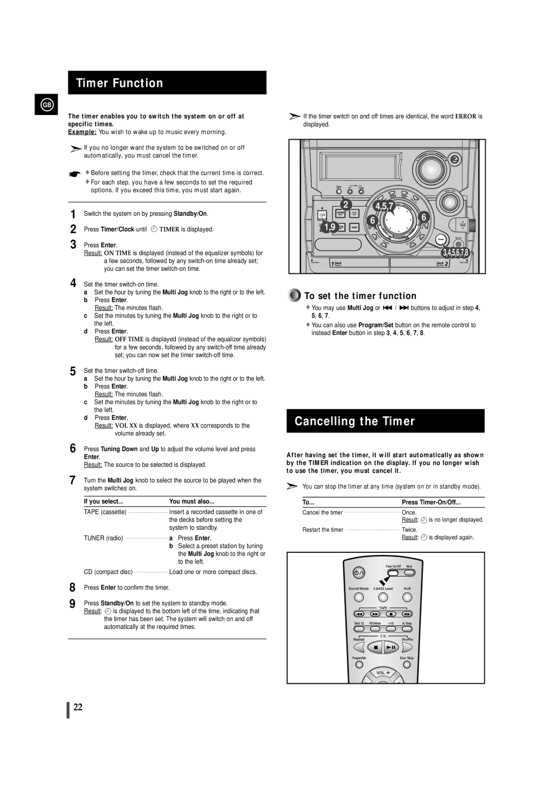 Samsung MAXZB550RH/ELS manual Timer Function, Cancelling the Timer 