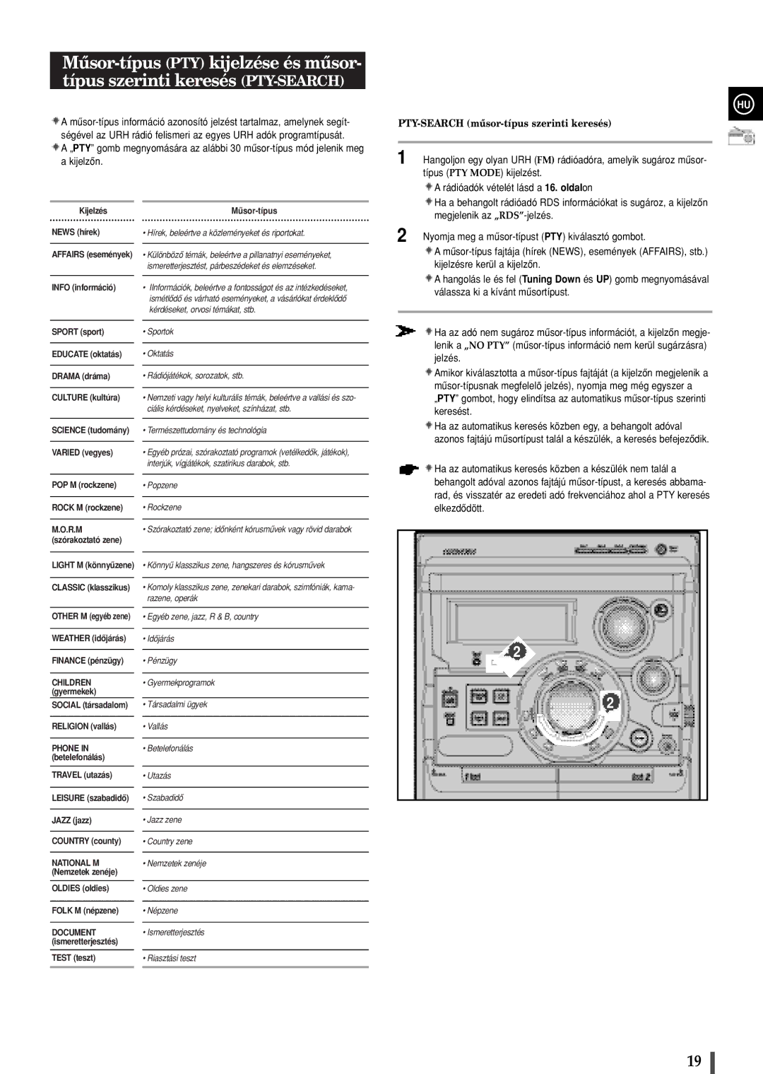 Samsung MAXZB550RH/ELS manual PTY-SEARCH mûsor-típus szerinti keresés, Hírek, beleértve a közleményeket és riportokat 