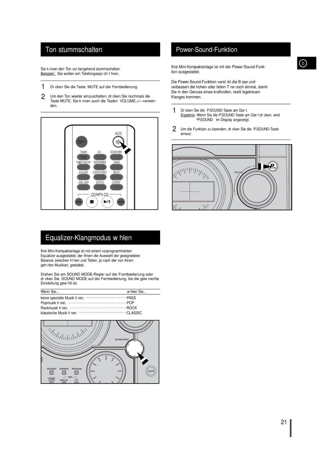 Samsung MAXZJ550RH/EDC manual Ton stummschalten, Equalizer-Klangmodus wählen, Power-Sound-Funktion, Wenn Sie 