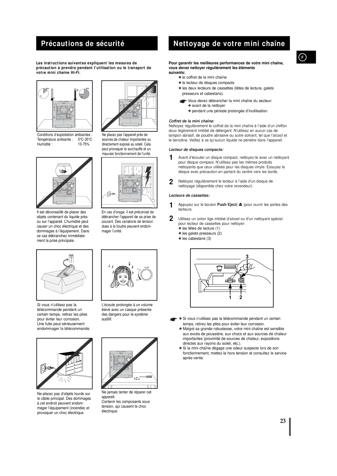 Samsung MAXZJ550RH/ELS manual Précautions de sécurité Nettoyage de votre mini chaîne 