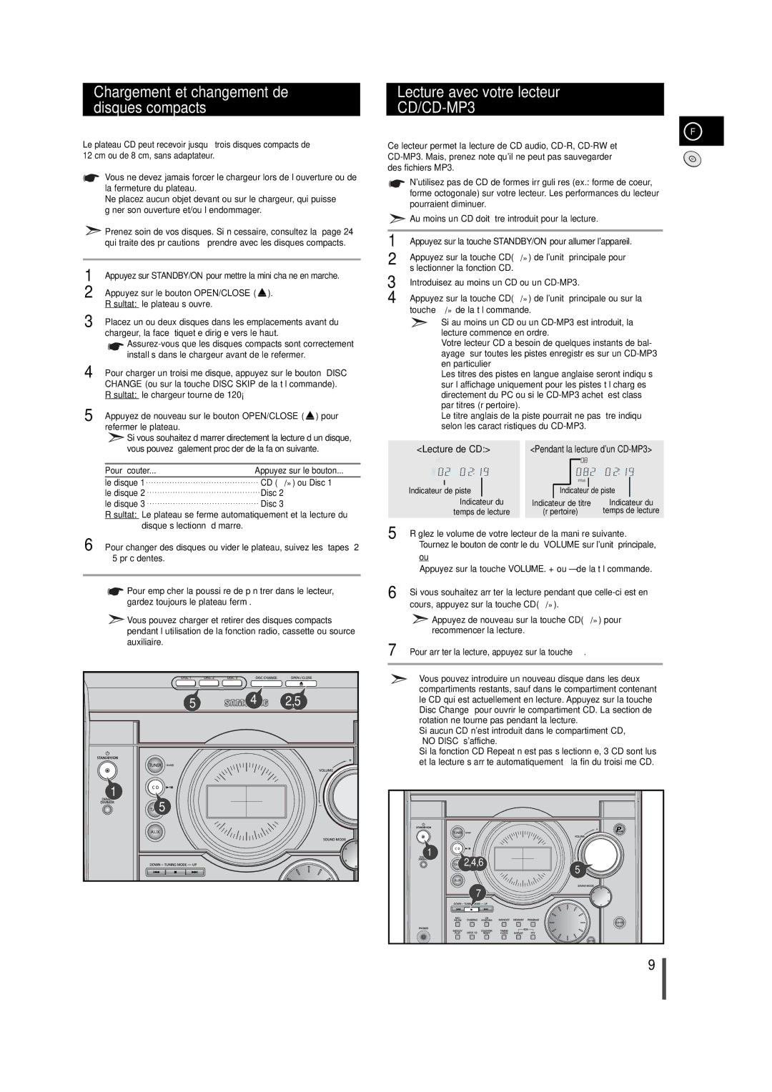 Samsung MAXZJ550RH/ELS manual Chargement et changement de disques compacts, Lecture avec votre lecteur, Pour écouter 