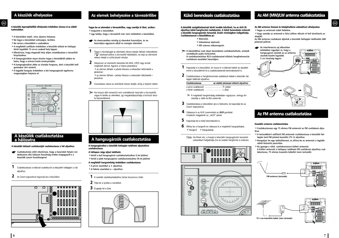 Samsung MAXZJ550RH/ELS manual Külsô berendezés csatlakoztatása, Az FM antenna csatlakoztatása, Készülék csatlakoztatása 