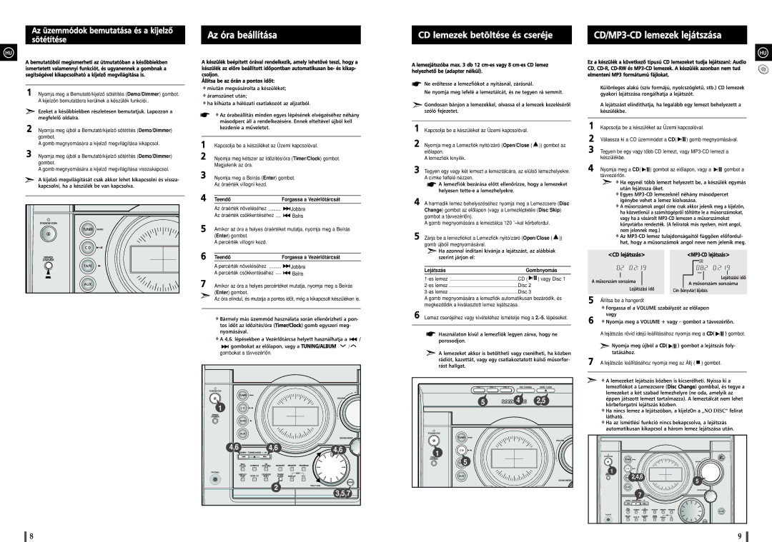 Samsung MAXZJ550RH/ELS manual Az óra beállítása, CD lejátszás, Teendô Forgassa a Vezérlôtárcsát 