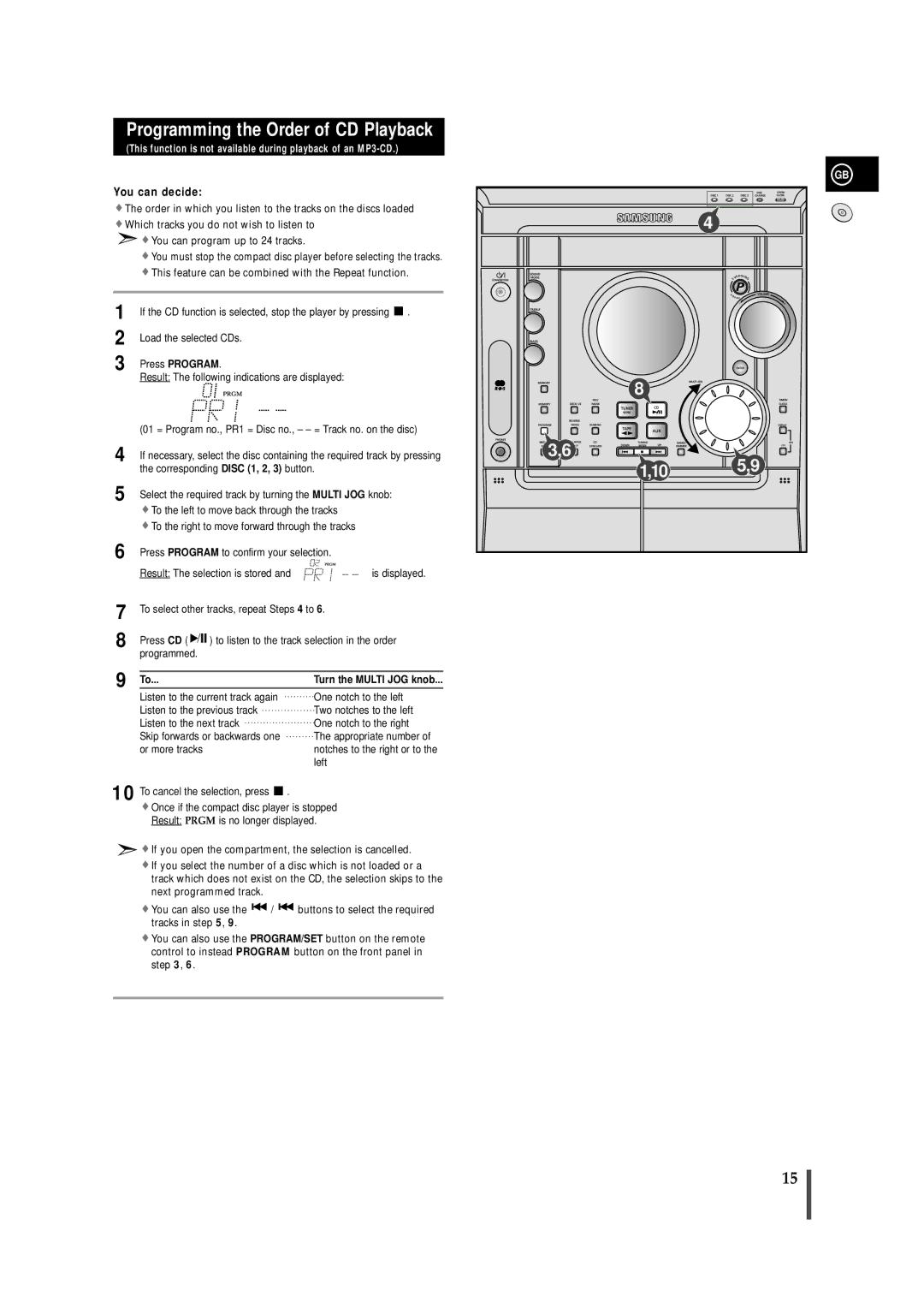 Samsung MAXZJ650RH/ELS, MAXZJ650RH/EDC manual Programming the Order of CD Playback 