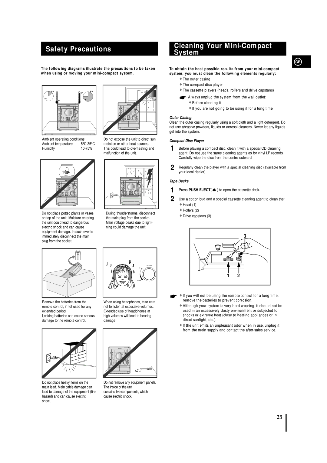 Samsung MAXZJ650RH/ELS, MAXZJ650RH/EDC manual Safety Precautions Cleaning Your Mini-Compact System, Press Push Eject 