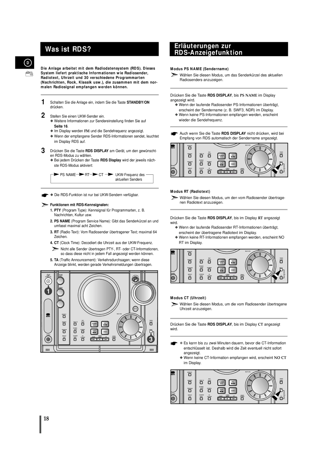 Samsung MAXZJ650RH/EDC manual Was ist RDS?, Erläuterungen zur RDS-Anzeigefunktion, Funktionen mit RDS-Kennsignalen 