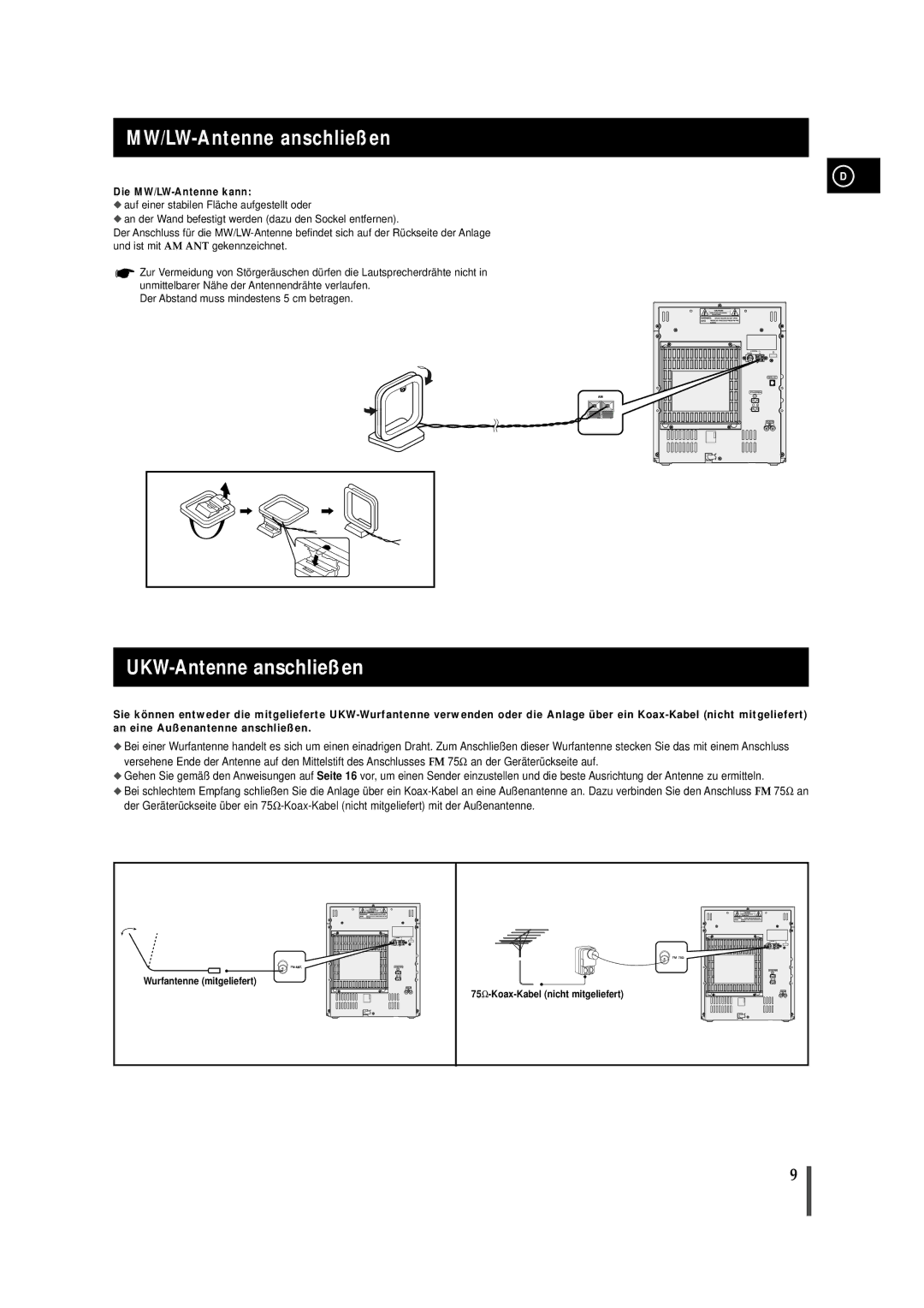 Samsung MAXZJ650RH/ELS, MAXZJ650RH/EDC manual MW/LW-Antenne anschließen, UKW-Antenne anschließen, Die MW/LW-Antenne kann 