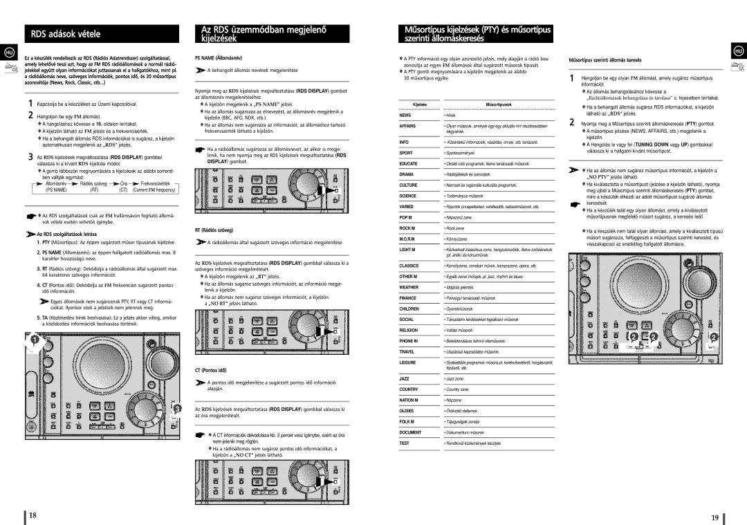 Samsung MAXZJ650RH/ELS manual RDS adások vétele, Az RDS üzemmódban megjelenõ kijelzések 