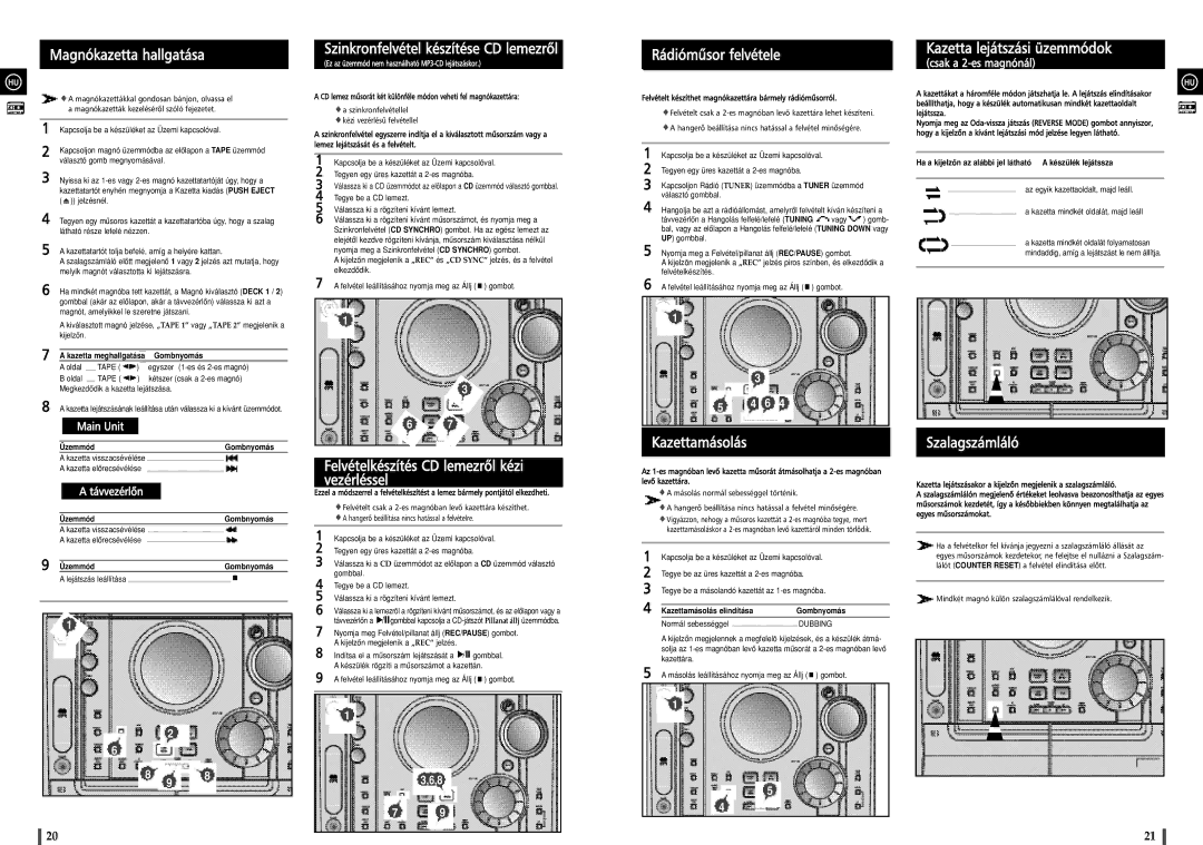 Samsung MAXZJ650RH/ELS manual Magnókazetta hallgatása, Szinkronfelvétel készítése CD lemezrõl, Rádiómûsor felvétele 