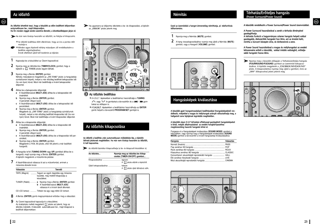 Samsung MAXZJ650RH/ELS manual Az idõzítõ, Némítás, Térhatás/Erõteljes hangzás, Az idõzítés kikapcsolása 