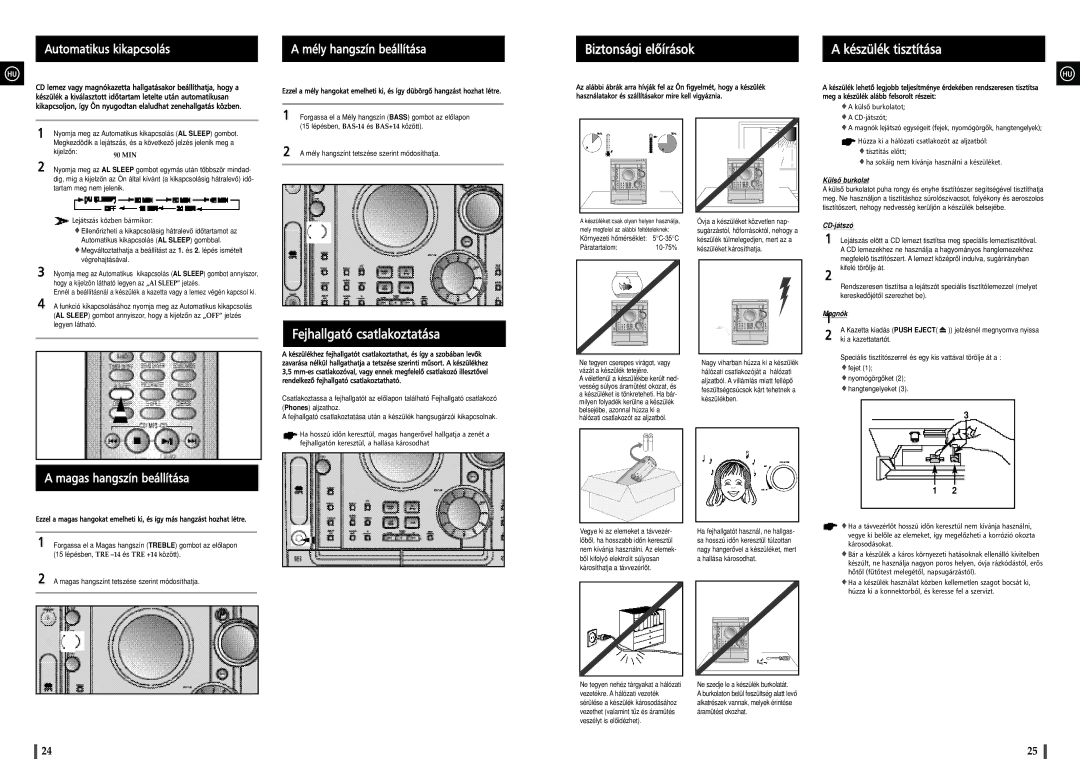 Samsung MAXZJ650RH/ELS manual Biztonsági elõírások, Készülék tisztítása, Fejhallgató csatlakoztatása 